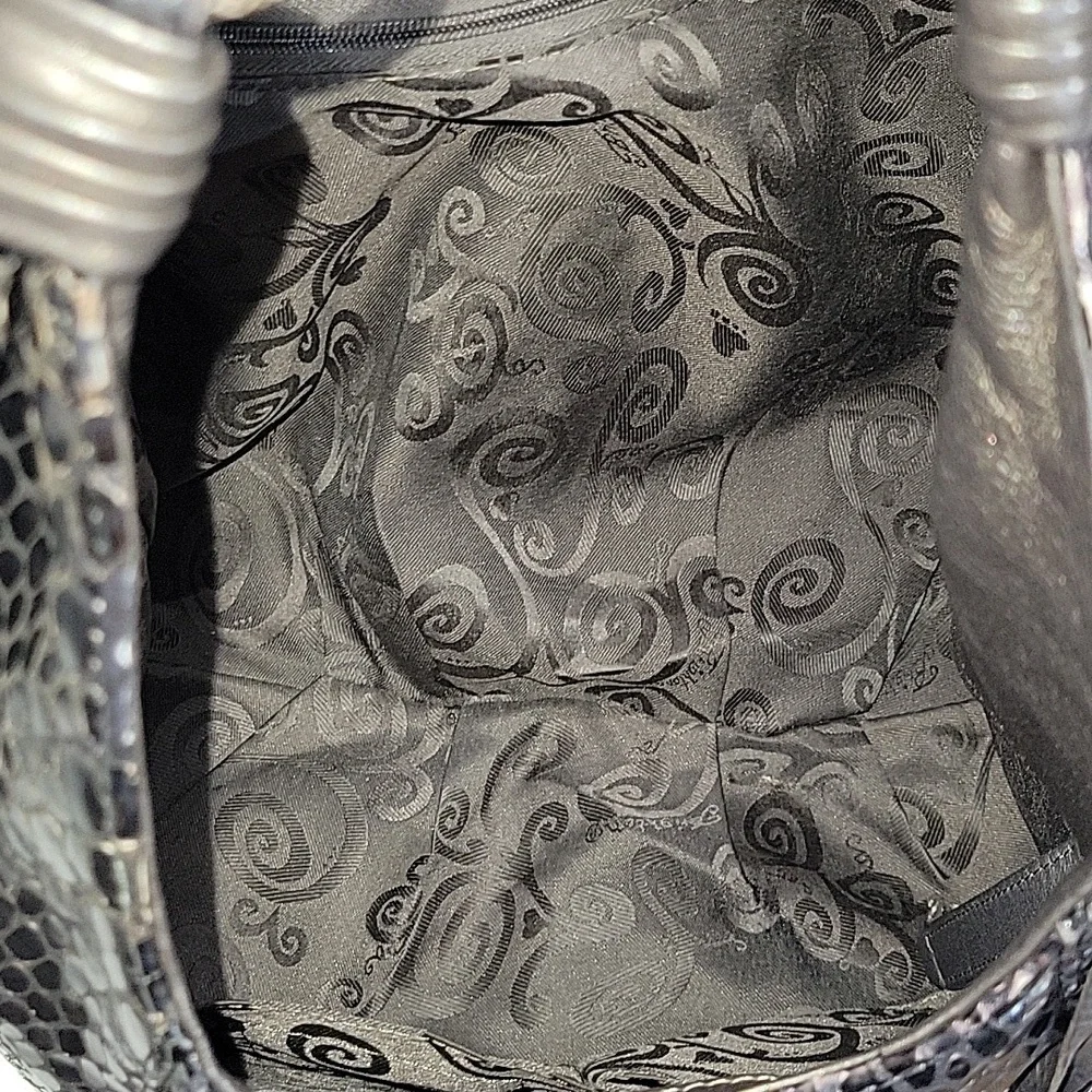 Brighton Black Patent Snakeskin Embossed Leather Women's Bag
